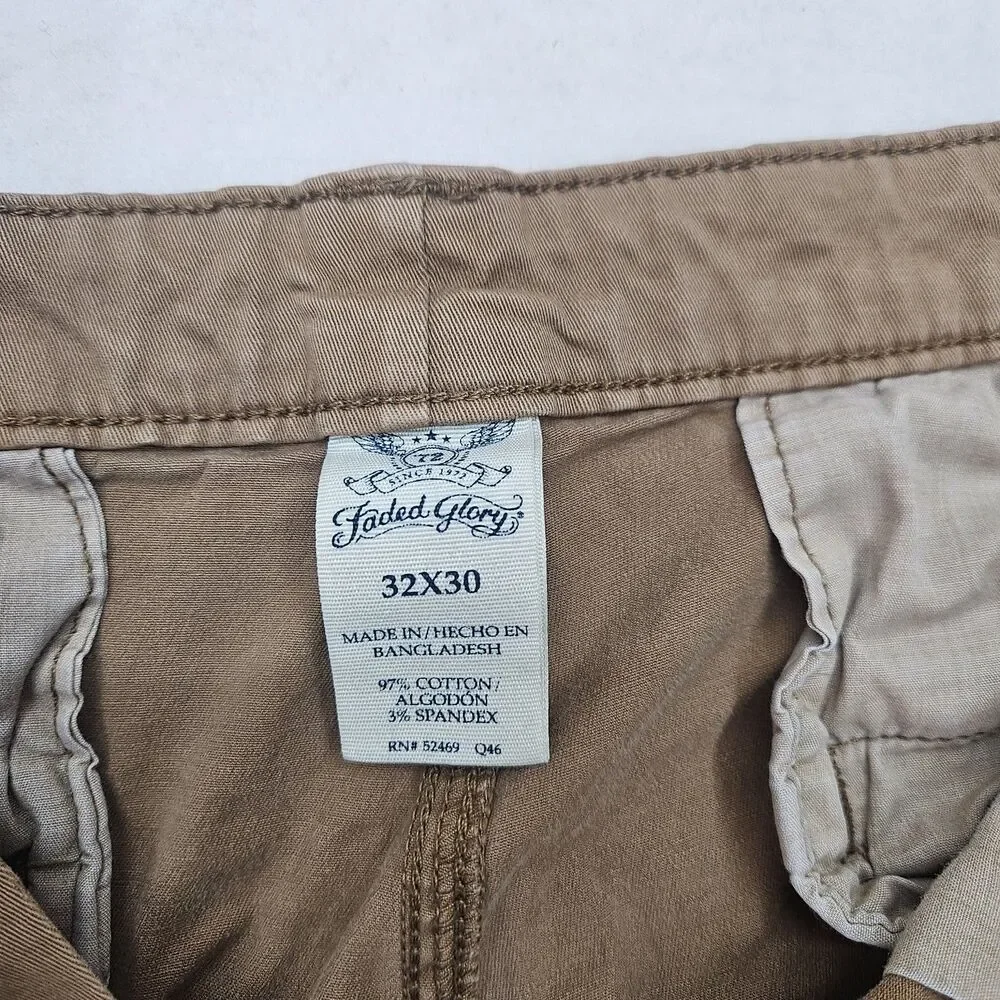 Faded Glory Men's Chino Pants Size 32x30 Khaki Tan Straight Leg Cotton Blend